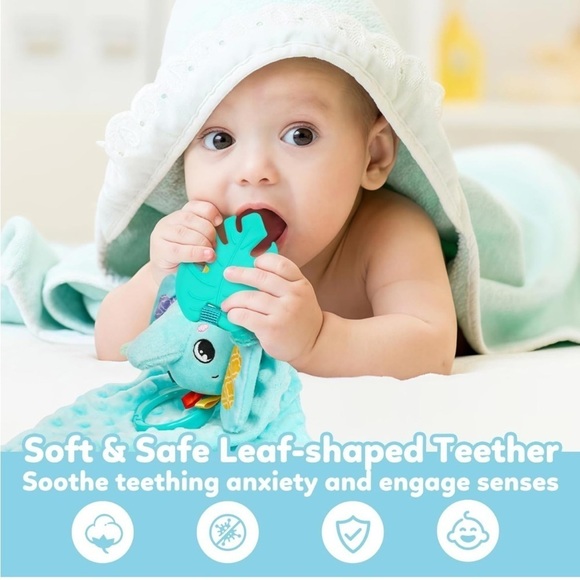 Brand New Baby Carseat Stroller Toy Security Blanket & Rattle Set Blue Elephant - Picture 12 of 13